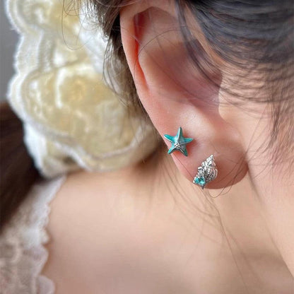 Wave Color Starfish Conch Stud Earrings Female Design