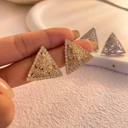 Women's Simple Rhinestone Triangle Stud Earrings Fashion