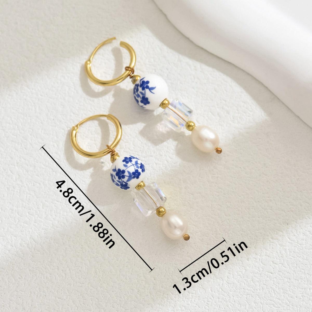 Ceramic Ear Studs Inlaid Pearl Natural Stone