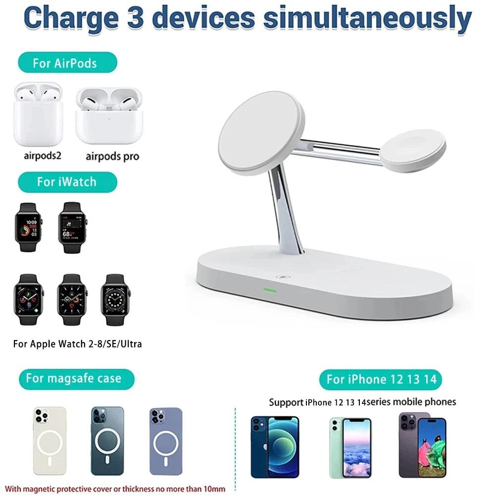 5 in 1 Magnetic Wireless Charger 15W Fast Charging Station Stand For Iphone Pro Max/Apple Watch/Airpods Pro with Led Night Light - Souvenirs 4 you