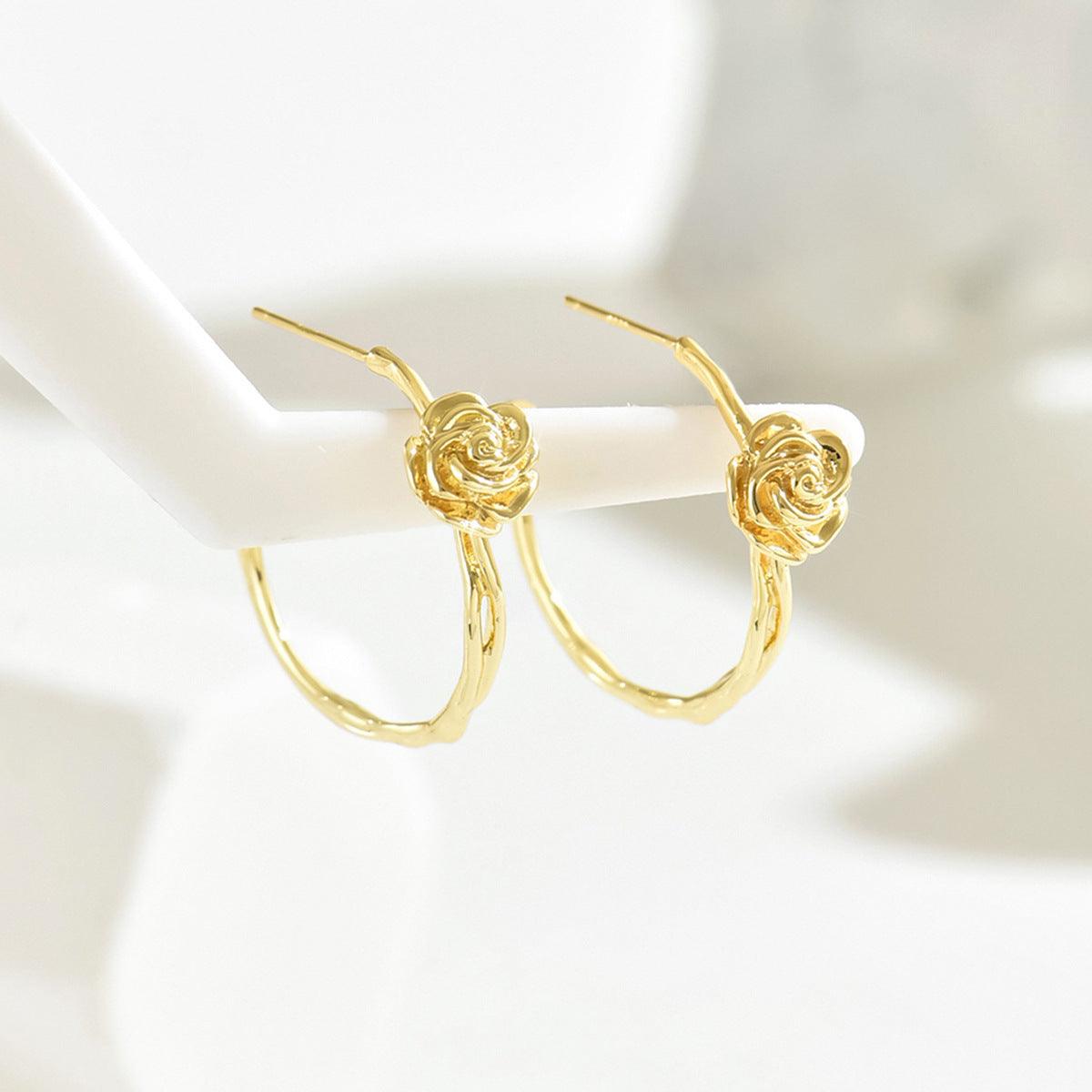 Women's Fashion OL Flower Rose Design Earrings