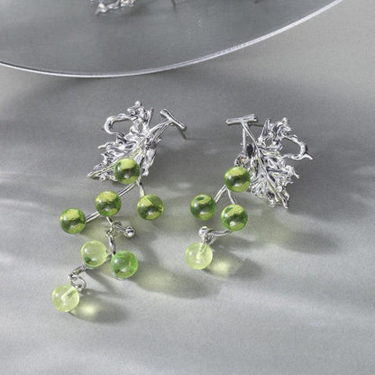 Asymmetric Design Acrylic Green Grape String Earrings