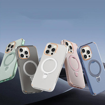 New Colorful Magnetic Bracket Phone Case With Holder Stand Cover For I Phone Magnetic Transparent Wireless Charge Case For Phone