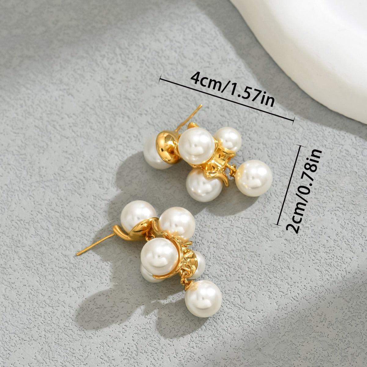 Vintage Grape Cluster Pearl Stud Earrings For Women