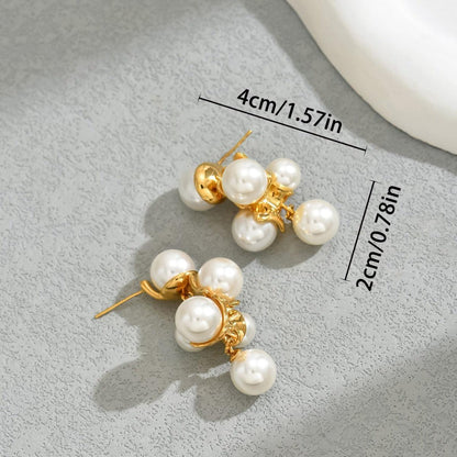 Vintage Grape Cluster Pearl Stud Earrings For Women