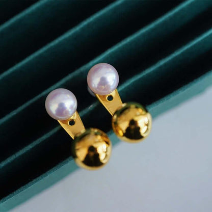 Pearl And Small Gold Ball Combined With Gold Earrings