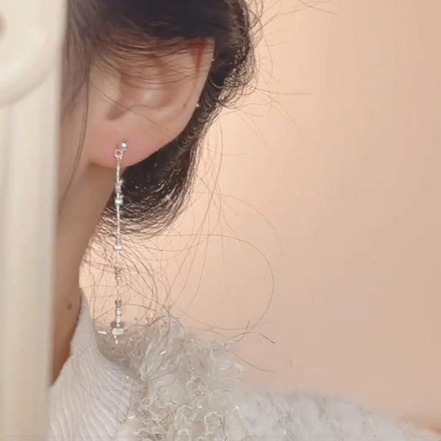 Small Pieces Of Silver Long Tassel Stud Earrings For Women Special-interest Design