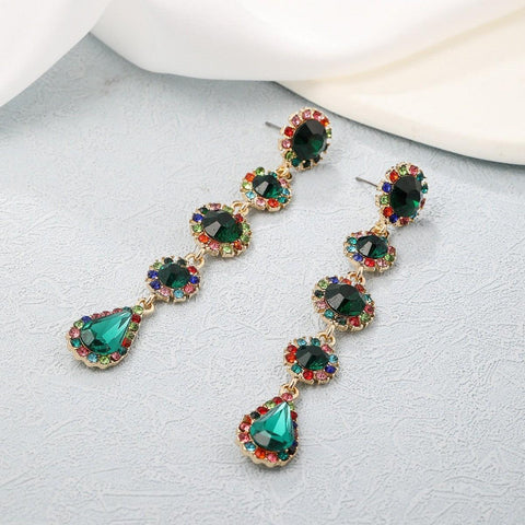 Retro Stud Earrings Female Long Rhinestone-encrusted Design