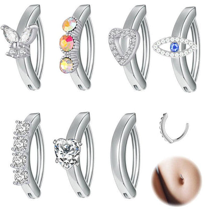 Minimally Embedded Zircon Half Moon Button Navel Ring