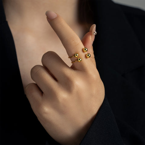 S925 Silver Four-ball Gold U-shaped Adjustable Opening Ring