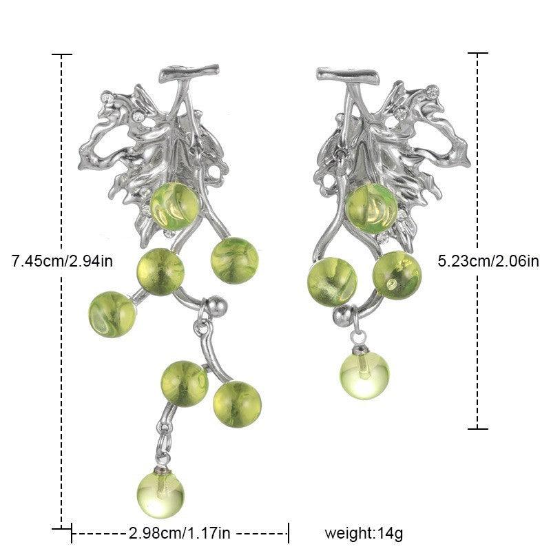 Asymmetric Design Acrylic Green Grape String Earrings