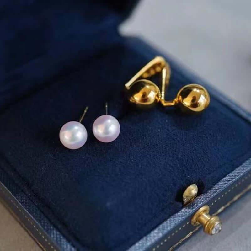 Pearl And Small Gold Ball Combined With Gold Earrings