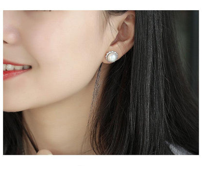 Silver-Set Zircon Strong Light Freshwater Pearl Stud Earrings