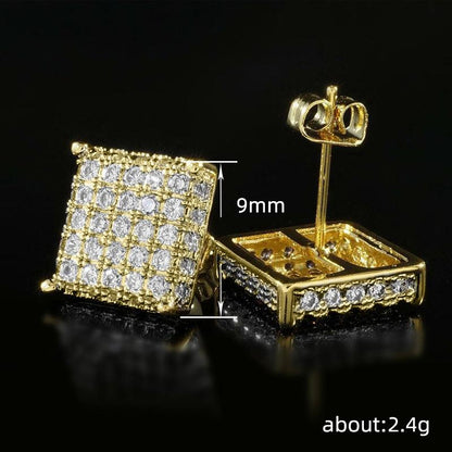 Fashion Micro Inlaid Zircon Square Stud Earrings