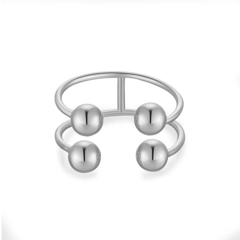 S925 Silver Four-ball Gold U-shaped Adjustable Opening Ring