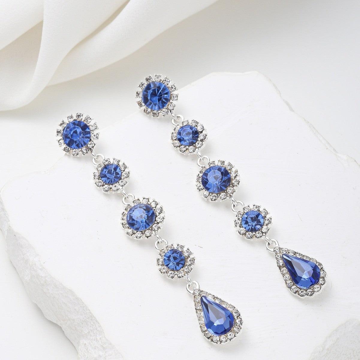 Retro Stud Earrings Female Long Rhinestone-encrusted Design