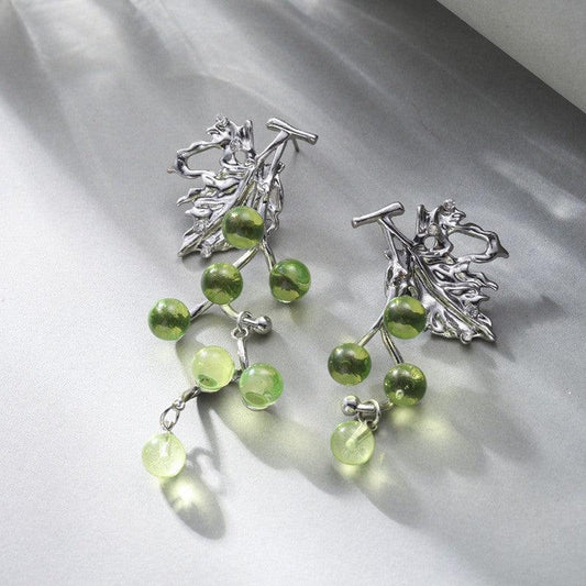 Asymmetric Design Acrylic Green Grape String Earrings